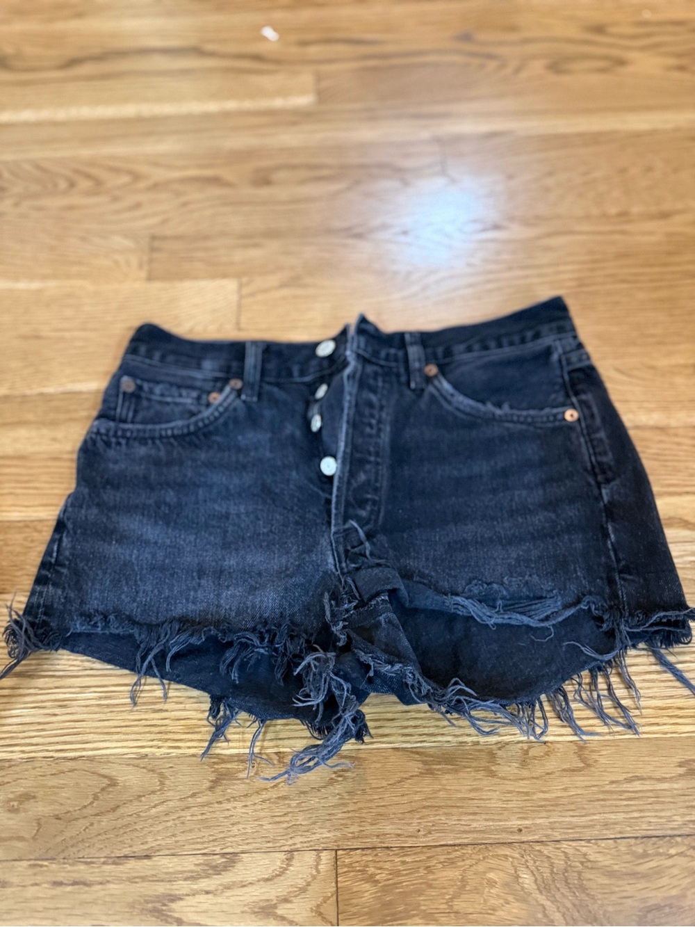 Agolde Black High-Rise Distressed Denim Shorts